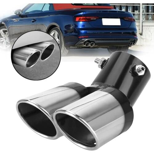 LEEPEE Car Decoration Chrome Tail Pipe Curved Double Outlet Universal Stainless Steel Car Exhaust Trim Muffler Pipe Tail