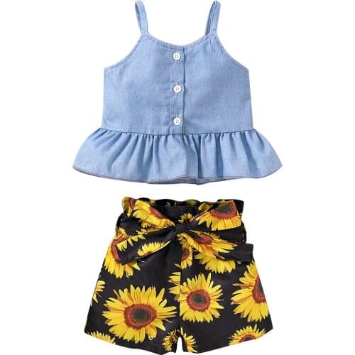 Summer Baby Girls Floral Sleeveless Outfit Clothes Halter Tops Flower Shorts 2PCS Set