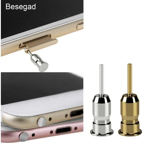 Besegad 2 in 1 Multifunction SIM Card Eject Pin 3.5mm Earphone Jack Dust Plug for iPhone 5 6 Plus Samsung Galaxy S8 S7 S6 Edge