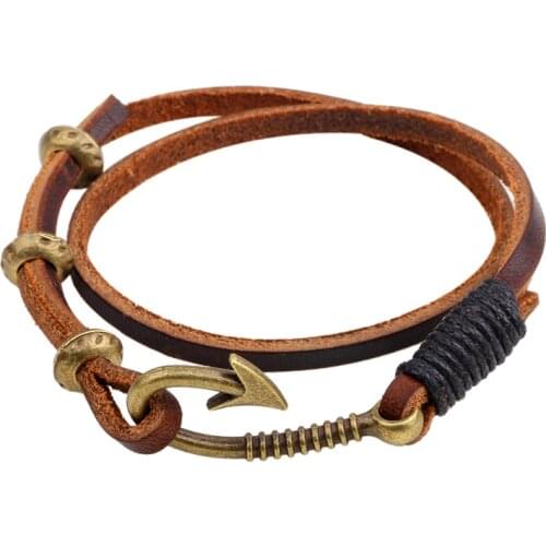 Fashion Charming Leather Bracelet for Women High Quality Bracelets Bangles for Men Metal Hook Beads Costume Jewelry