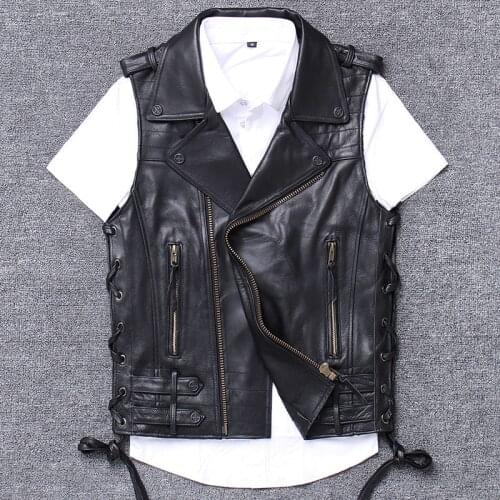 Leather clothing male oblique zipper short fund cowboy skin head layer cowhide self-cultivation vest halley genuine