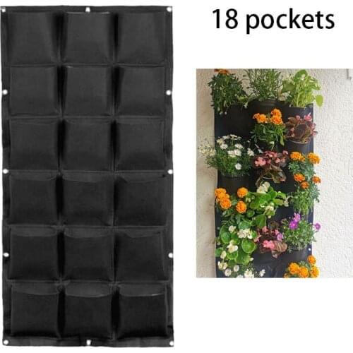 18 Pockets Wall-mounted Planting Bags Planter Vertical Garden Black Pockets Wall Hanging Bags Garden Tools Flower Plant Pot