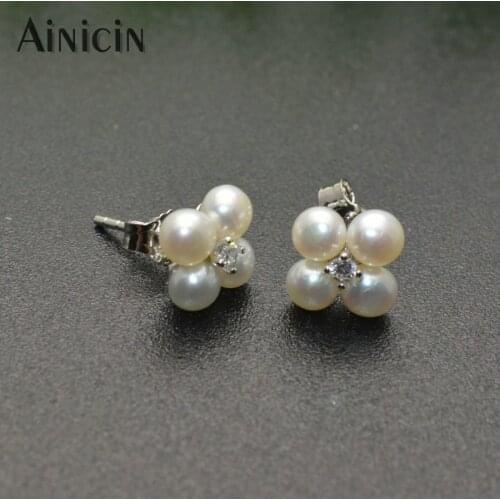 Non-allergenic S925 Sterling Silver Natural Freshwater Pearl Combine Into Flower Stud Earrings Fashion Women Lovely Jewelry