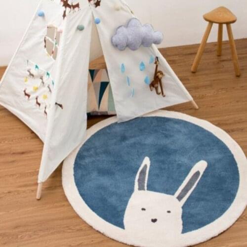 2021 New Baby Play Mat Crawling Carpet Kids Room Floor Rug Round Cartoon Rabbit Print Pad