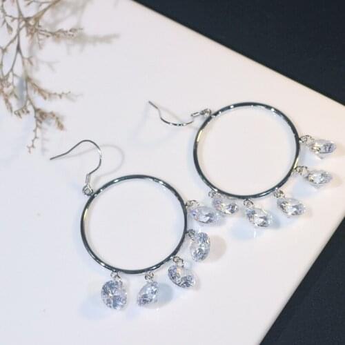 2021 NEW Round cutout zircon earrings female Crystal from Swarovskis Exaggerated pop earrings For Party