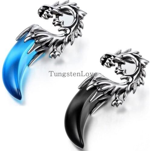 BONISKISS Tribal Mens Stainless Steel Dragon Tooth Pendant Necklace Boys hip hop pendant colgantes hombre Blue & Black selection