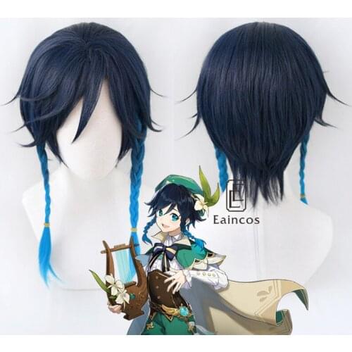 Game Genshin Impact Venti Cosplay Wig Halloween Carnival Short Braided Wigs Heat Resistant Synthetic Hair