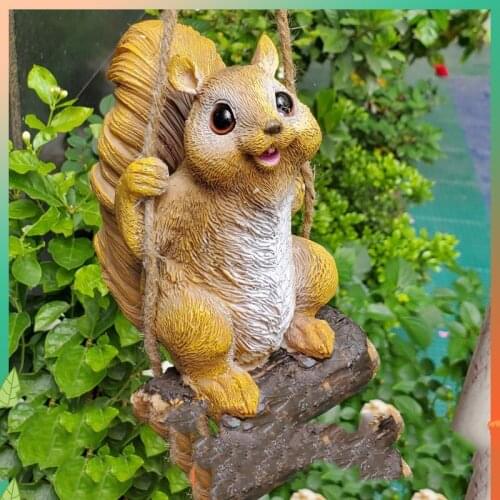 Pastoral Garden Resin Simulation Swing Squirrel Accessories Courtyard Figurines Decoration Balcony Ornaments Crafts Kawaii Decor