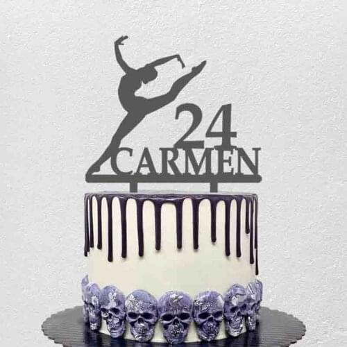Personalized Ballerina Cake Topper Custom Name Age Ballet Dancer Silhouette For Gymnast Birthday Party Gymnastics Cake Topper