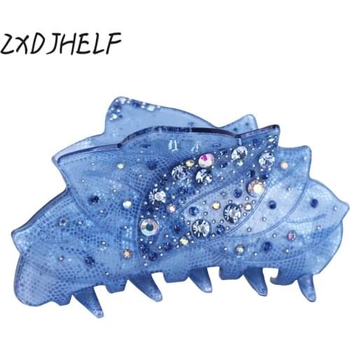 Headwear Acrylic Leaf Shape Hairpins Rhinestone Shiny Crab Hair Claws Clip Women Girl Hair Accessories Ornaments F107