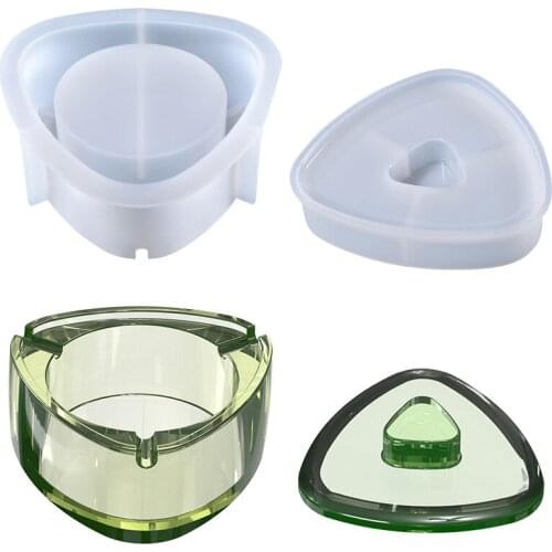 DIY Crystal Epoxy Mold Ashtray Mold Triangle Round Side Ashtray Household Decoration Silicone Mold Wholesale