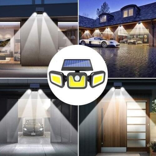 Hot 171 COB Solar LED Light Outdoor 3 Heads Motion Sensor 270 Wide Angle Illumination Waterproof Lights Wall lamp for Garden hot