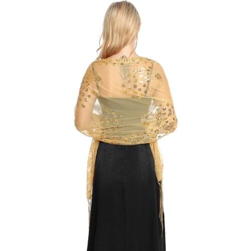 Women Sequin Shawl Peacock embroidery Tassel Shawls Brides Bridemaids Evening Party Scarf and Wraps