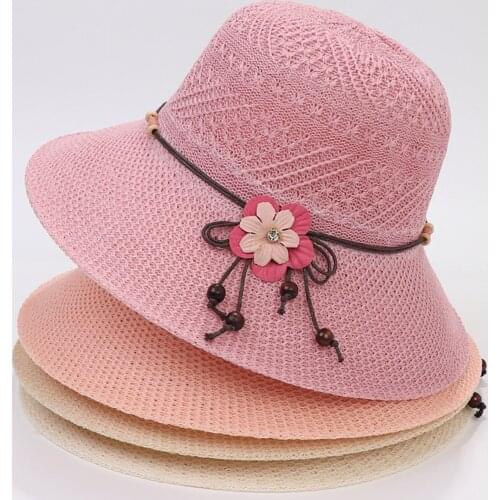 Foldable Womens Solid Floral Colored Bowknot Bonnet Cap Girls Outdoor Beach Hat 2021 New High Quality Кепка Support Wholesale