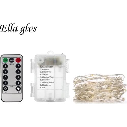 Battery Powered LED Strings Light with Remote Control 5M Flexible Silver Wire Waterproof Christmas Holiday Party Decoration