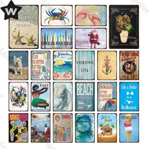 Vintage Beach Metal Plate Classic Surfing Sexy Bikini Tin Sign Metal Poster for Bar Pub Wall Decor Plaque Room Man Cave Tin Sign