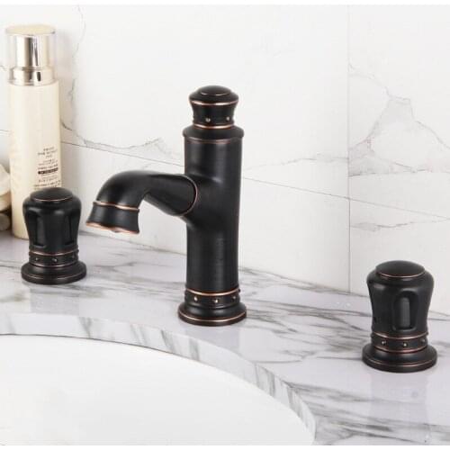Good Quality Luxury brass bathroom sink faucet copper Crown design three holes two handle cold hot pull out basin faucet