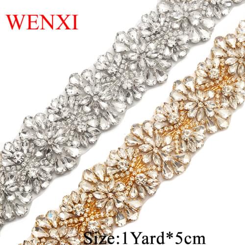 WENXI 10YARDS Wholesale Wedding Dress Belt Rhinestone Applique Trim For Bridal Sash Crystal Rhinestone Applique WX820