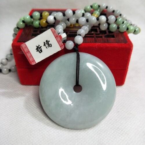 Zheru Jewelry Pure Natural Jadeite Green Big Donut Pendant Tricolor Jadeite Bead Necklace Gift Class A National Certificate