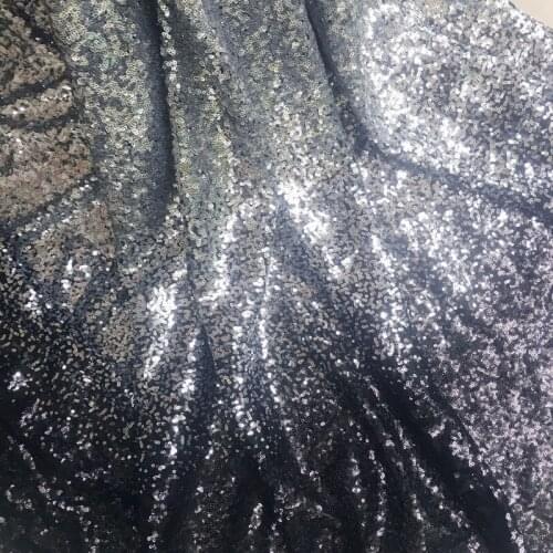 GLace 1Y/Lot Gradient sequin fabric black silver white gradient sequin fabric for dress clothing decorative mesh lace TX830