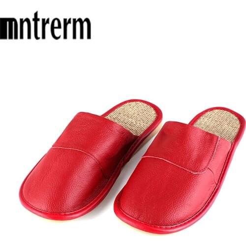 2020 New Women Spring Anti-skid Cow Leather Slippers Indoor Home Wood Floor Cooler Hemp Indoor Slippers Home Summer Slippers
