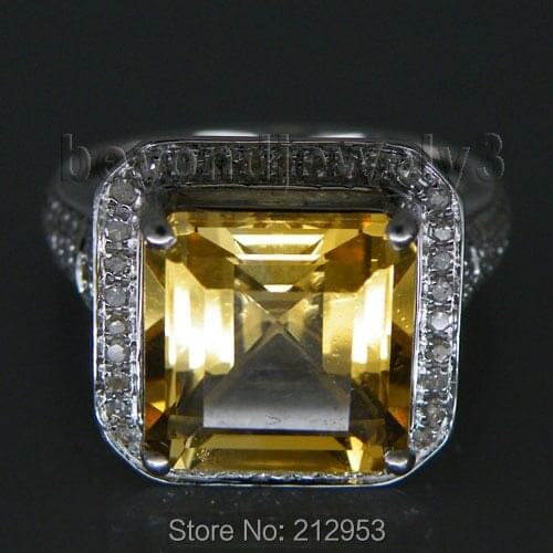 Women Wedding Ring Vintage Princess 10mm Solid 14Kt White Gold Natural Citrine Ring