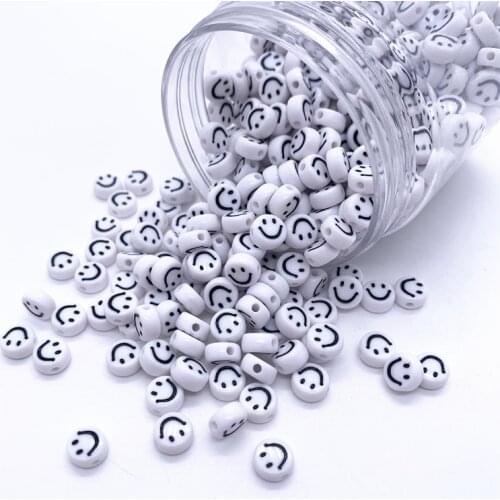 100pcs/Lot 7x4mm Oval Shape Acrylic Spaced Beads Smiley Beads For Jewelry Making DIY Charms Bracelet Necklac#08