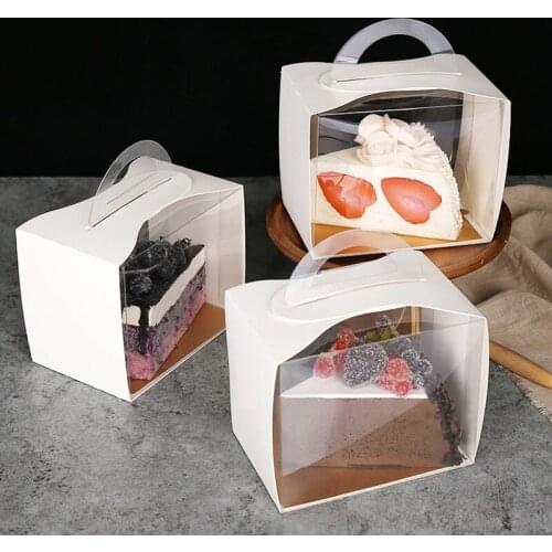 200pcs/lot Portable Transparent White Cardboard Layer Cut Pieces Diced Cake Box With Mousse Box West Point Box