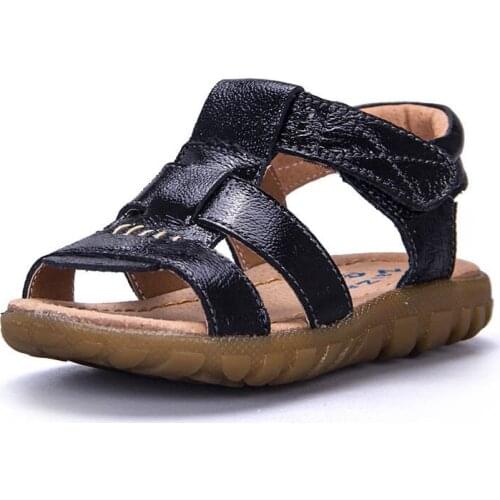 2018 Boys soft Leather peep-toe Sandals with Cow Muscle Bottom, Solid kids Beach Shoes for summer