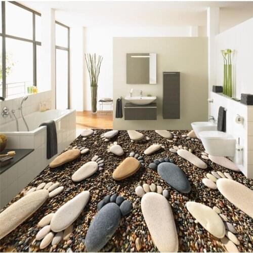 Beibehang Custom Flooring 3d Photo Decorative Painting 3D Small Feet Pebble Bathroom Floor Painting Mural 3d flooring wallpapers