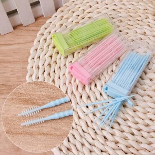 50 Pcs/Box Double-headed Oral Care Brush Teeth Sticks Floss Pick Toothpick New Random Color