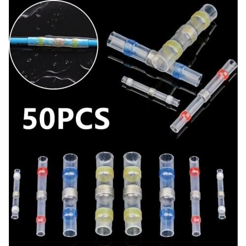 50PCS Heat ShrinkSolder Sleeve Seal Butt Electrical Wire Connectors Insulated Soldering Terminals Waterproof Connector 26-10AWG
