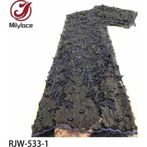 African French 3D Tulle Lace Fabric 2020 High Quality Lace with Beads Nigerian Laser Cut Lace Fabrics for Dress Sewing RJW-533