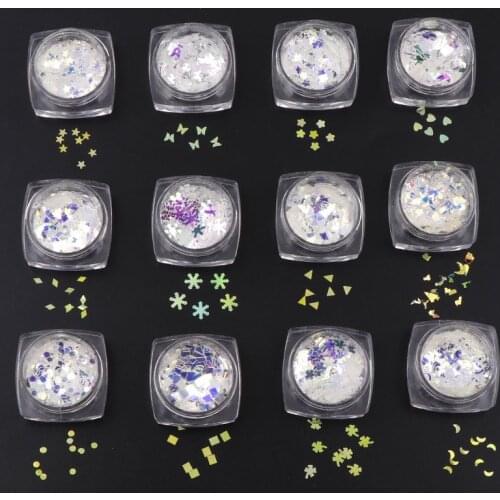 About 1g Nail Glitter Laser Sparkling Diamond Crystal Blue Shiny Flower/Star/Triangle 12 Designs for 3D Nail Sequins Tools