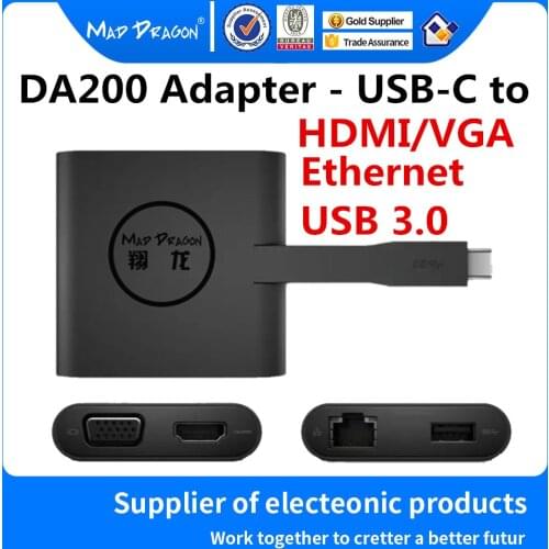 MAD DRAGON Brand DA200 Adapter USB Type C to HDMI/VGA/Ethernet/USB 3.0 for Dell DA200 XPS13 9350 9360 9370 9365 XPS15 9550 9560