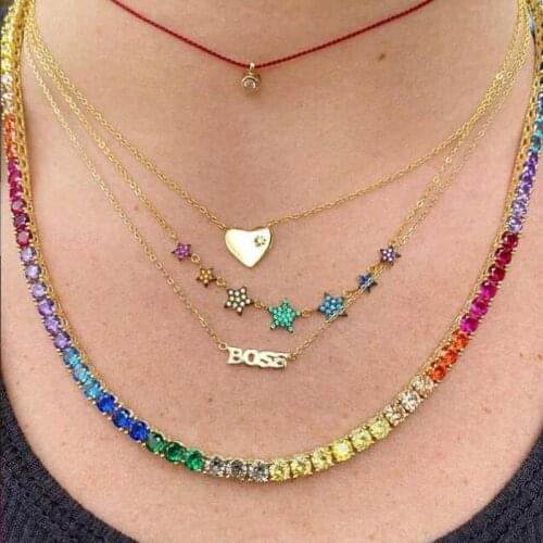 Wholesale Iced Out Bling Rainbow Colorful Cubic Zirconia CZ 5mm Tennis Chain charm Choker Necklace Jewelry gift for women16" 18"