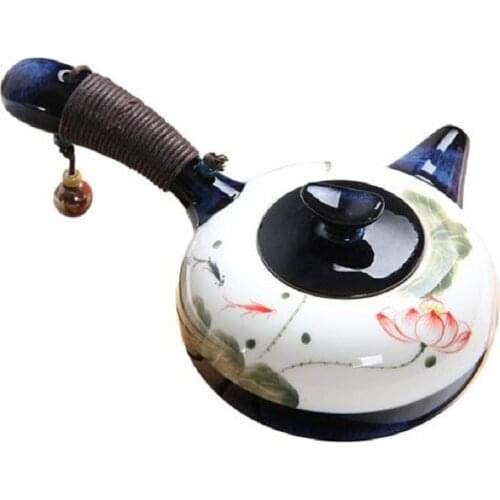 Kung Fu tea set handle side handle pot Ceramic Teapot hand painted lotus household kiln small teapot single pot