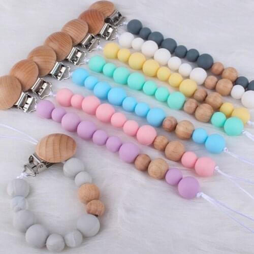 Newborn Feeding Pacifier Baby Wooden Beaded Pacifier Clip Chain Nipple Holder