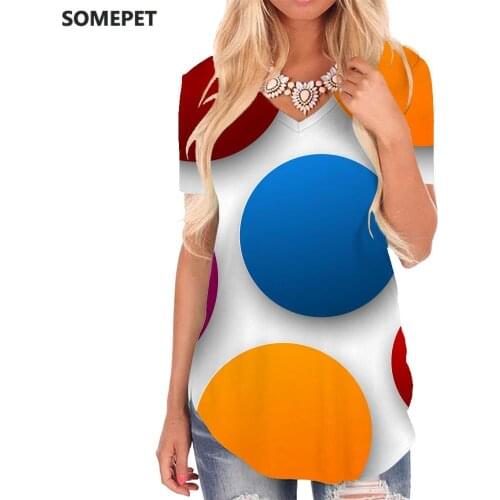 SOMEPET Dots T Shirt Women Colorful V-neck Tshirt Graphics Funny T shirts Harajuku T-shirts 3d Womens Clothing Punk Rock Loose7