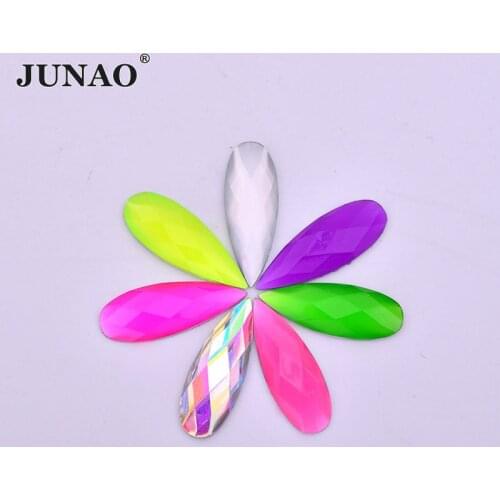 JUNAO 8x22mm 8 Color Crystal AB Rhinestones Applique Drop Stones Glue On Crystals Flat Back Resin Gems for DIY Scrapbook Crafts