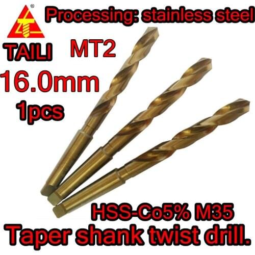 16.0mm*118L*218mm-MT2 HSS-Co5% M35 Taper shank cobalt twist drill. Processing: stainless steel Free shipping