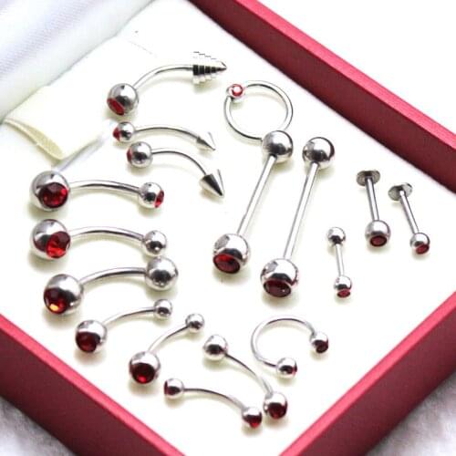 17 different styles crystal basic body piercing jewelry stainless steel tongue barbell rings eyebrow labret piercing belly rings