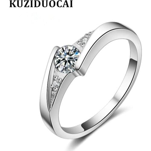 Kuziduocai New Fashion Jewelry Zircon Stainless Steel Parallel Elegant Wedding Bride Party Rings For Women Girl Anillos R-397