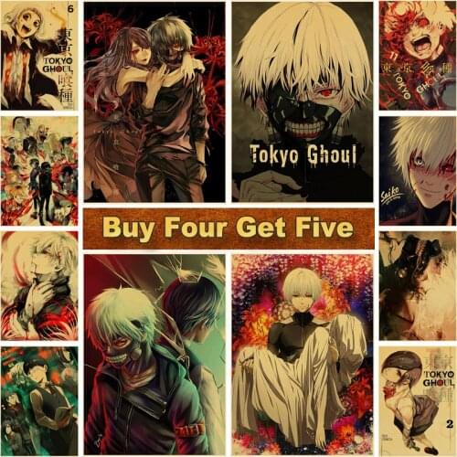 Hot Tokyo Ghoul Anime Posters Kraft Paper Vintage Poster Prints Clear Image Art Painting Bar Home Decoration Wall Decor Modern