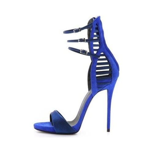 Newest sexy open toe cage sandals summer fashion ankle strap high heel sandals woman gladiator stiletto sandals red black
