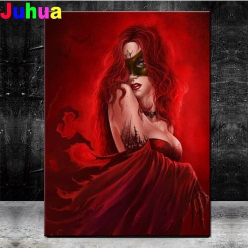 2021 New Diamond Mosaic Cross Stitch Gothic Red Woman DIY full square Diamond Embroidery Diamond Painting home decor mosaic Set