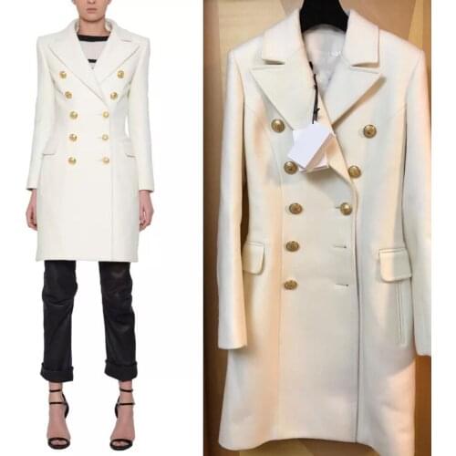 Winter New big size wool dress in white wool coat lapels long double breasted can customized big size