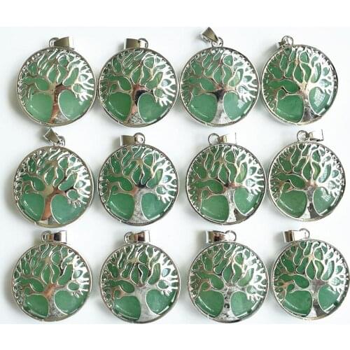 Wholesale 12pcs/lot fashion natural green aventurine alloy tree of life Pendants for jewelry accessories marking free shipping