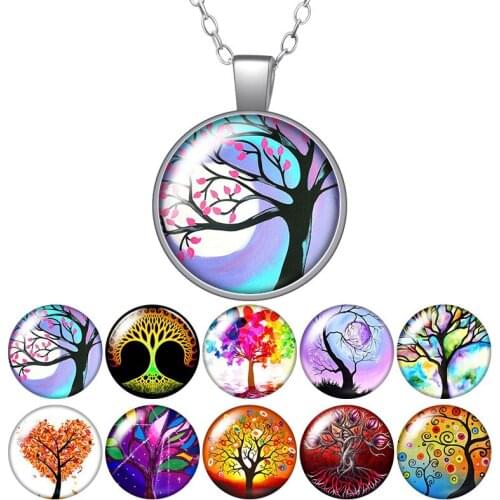 New Beauty Magic Life Tree Colorful Photo Silver color/Bronze Pendant Necklace Glass Cabochon Girl Jewelry Birthday Gift 50cm