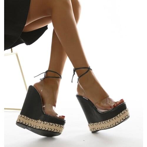 Spring 15CM Wedges Heel Lace Up Women Sandals Open Toe Pumps Shoes Size 35-42